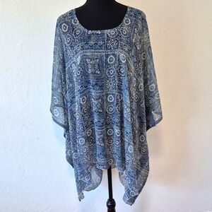 Sunflower Kimono Denim Blue Patterned Women's Top Free Size